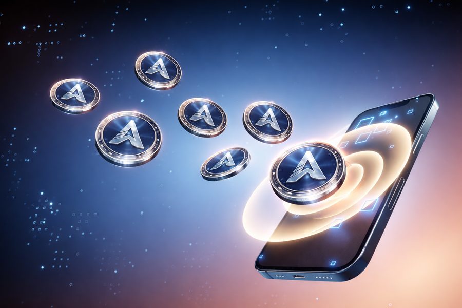 AGT coins flowing into a smartphone — symbolizing multiple reward streams